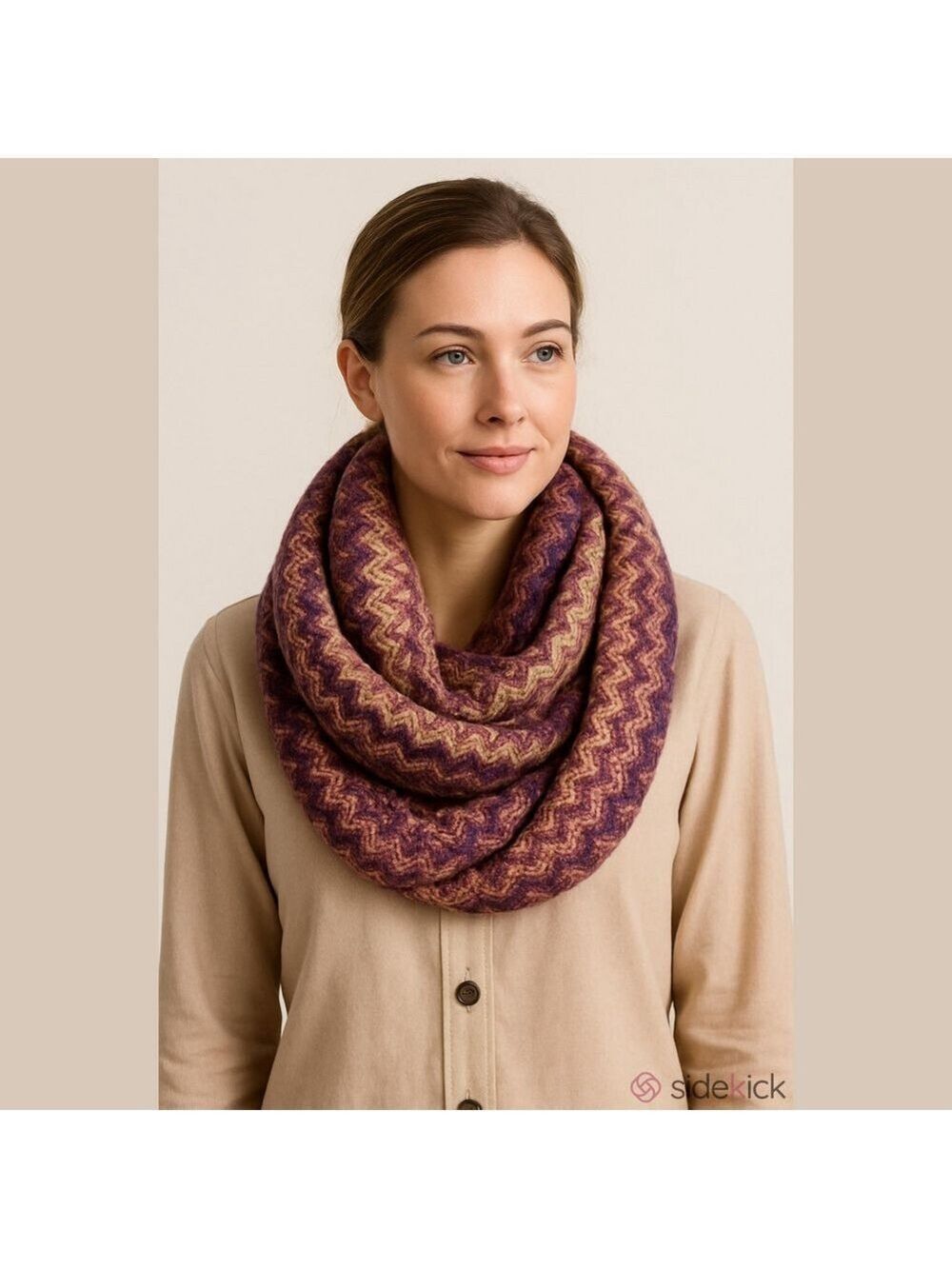 Missoni Zig Zag Knit Infinity Scarf Multicolored Purple Tan Warm Cozy